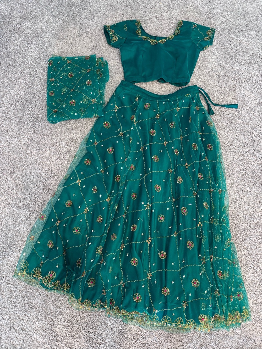 Green netted lehenga